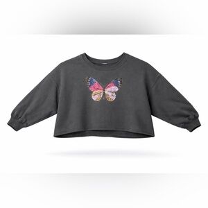 Peach Love California Women’s Cropped Gray Sweatshirt Size S Sequin Butterfly​​